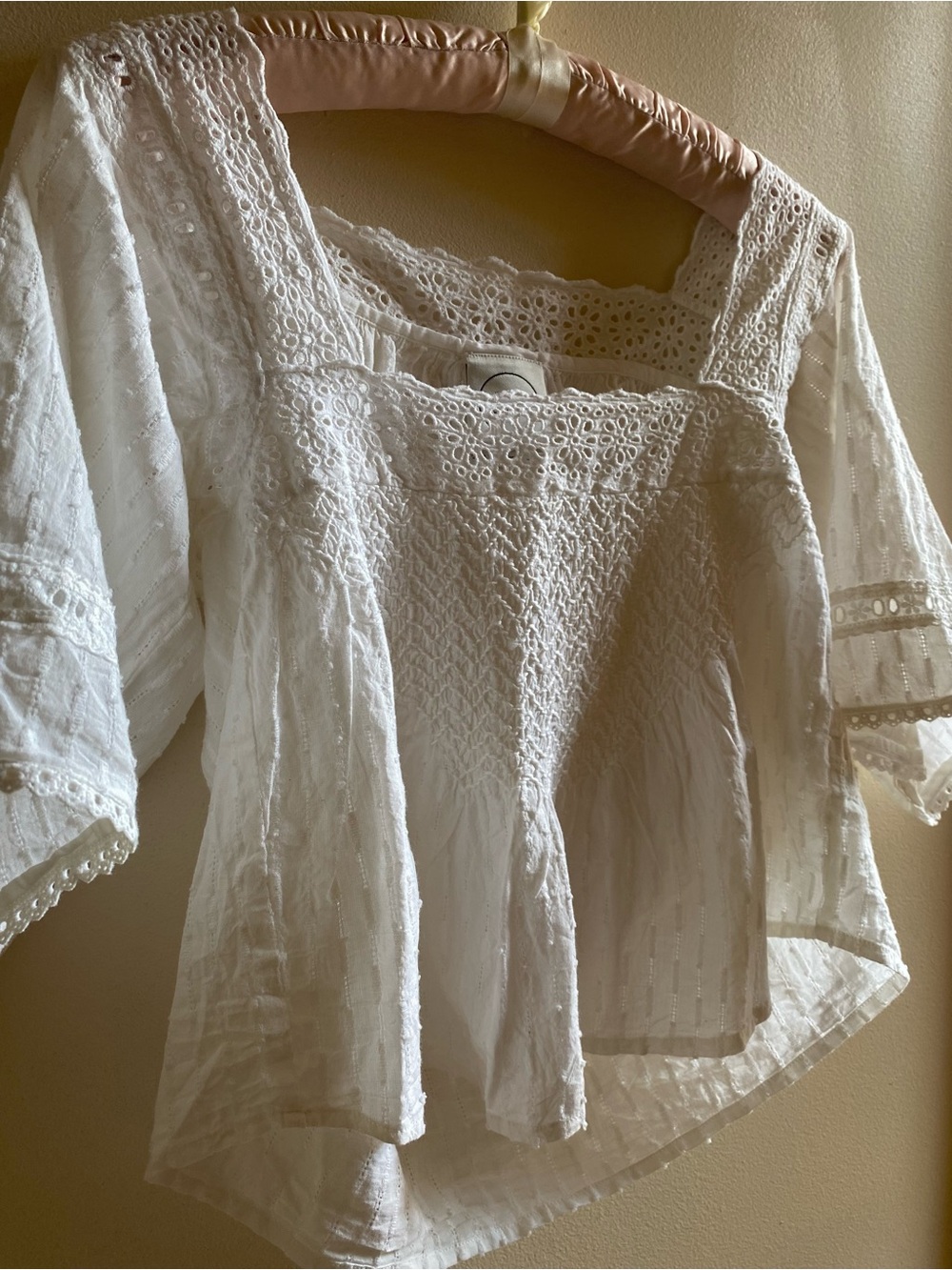 Anthropologie White Lace & Eyelet Square-Neck Blouse - Picture 2 of 4